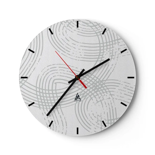 Reloj de pared - Reloj de vidrio - Líneas grises entrecruzadas que forman un patrón sobre un fondo blanco. - 30x30cm - No hay camino recto - Decoración de pared moderna para salón, cocina y dormitorio ARTTOR