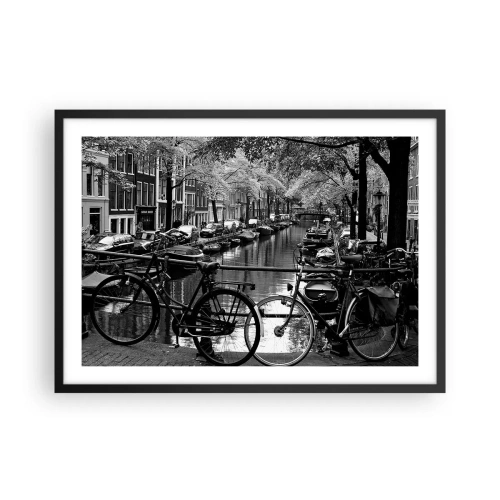 Póster en marco negro - Canal con bicicletas en fotografía en blanco y negro - 70x50cm - Una visión muy holandesa - Decoración de pared moderna para salón y dormitorio ARTTOR