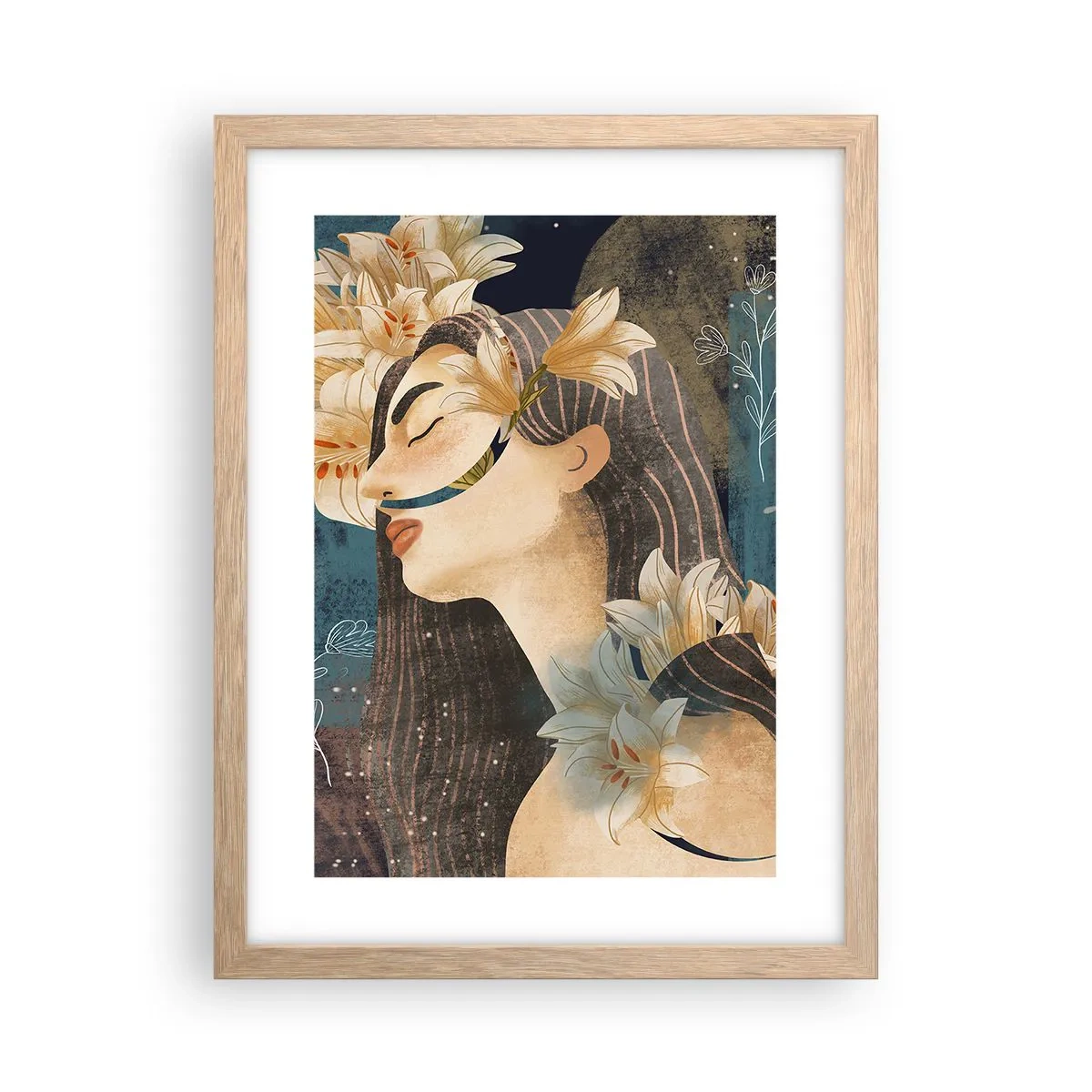 Póster en marco roble claro - Cuento de princesa con lirios - 30x40 cm