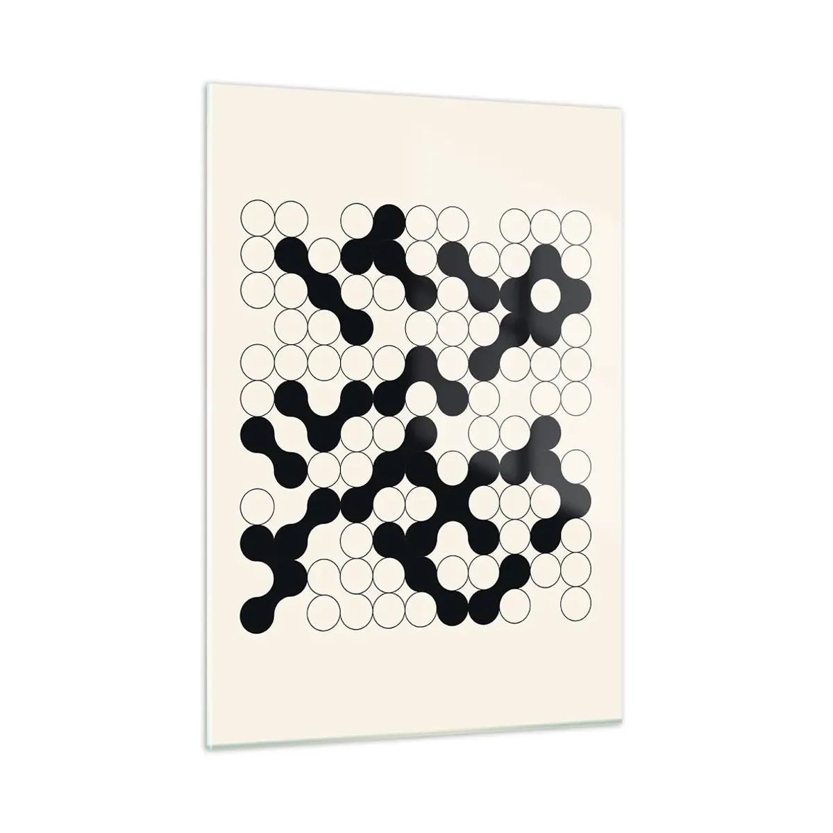 Cuadro sobre vidrio - Impresiones sobre Vidrio - Un mosaico gráfico en blanco y negro compuesto por puntos conectados. - 50x70cm - Juego chino - una variación - Decoración de pared moderna para salón y dormitorio ARTTOR