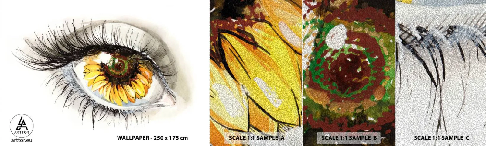 Muestra de fotomural Premium Sand - Un aspecto tan caluroso como el verano - Abstracción, Gráficos, Ojo - 100x30 cm