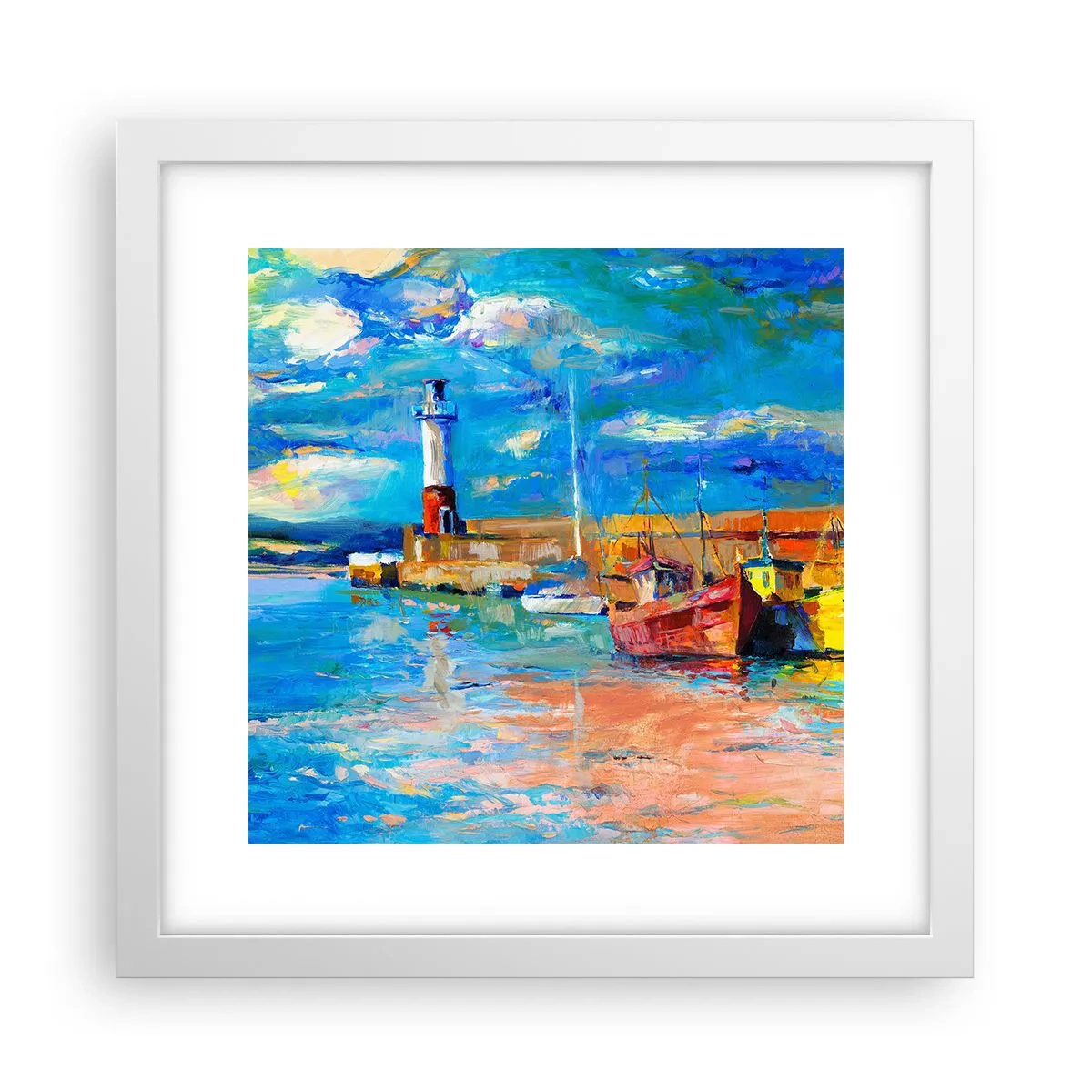 Póster en marco blanco - Tarde en la bahía del arco iris - 30x30 cm