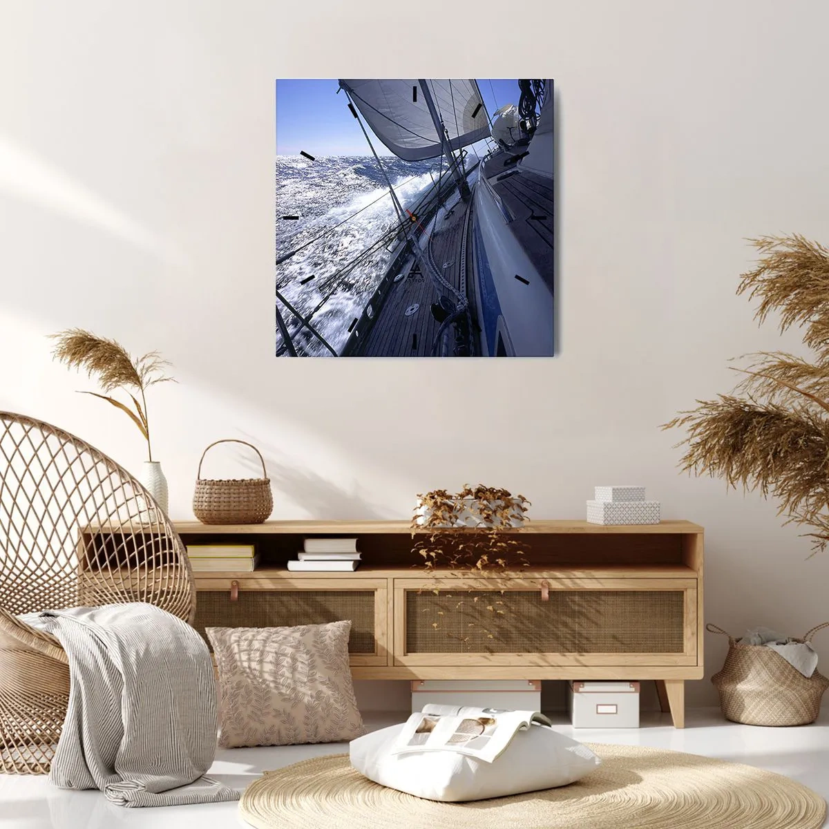 Reloj de pared - Reloj de vidrio - Un velero en un mar tempestuoso con velas blancas y una cubierta de madera. - 30x30cm - Sé lo que es ser un pájaro - Decoración de pared moderna para salón y dormitorio ARTTOR