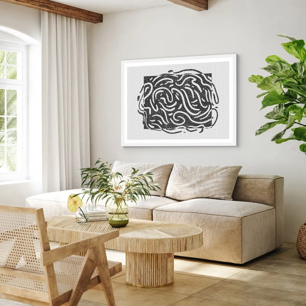 Póster en marco blanco - Abstracción: una danza de alegría - 91x61 cm