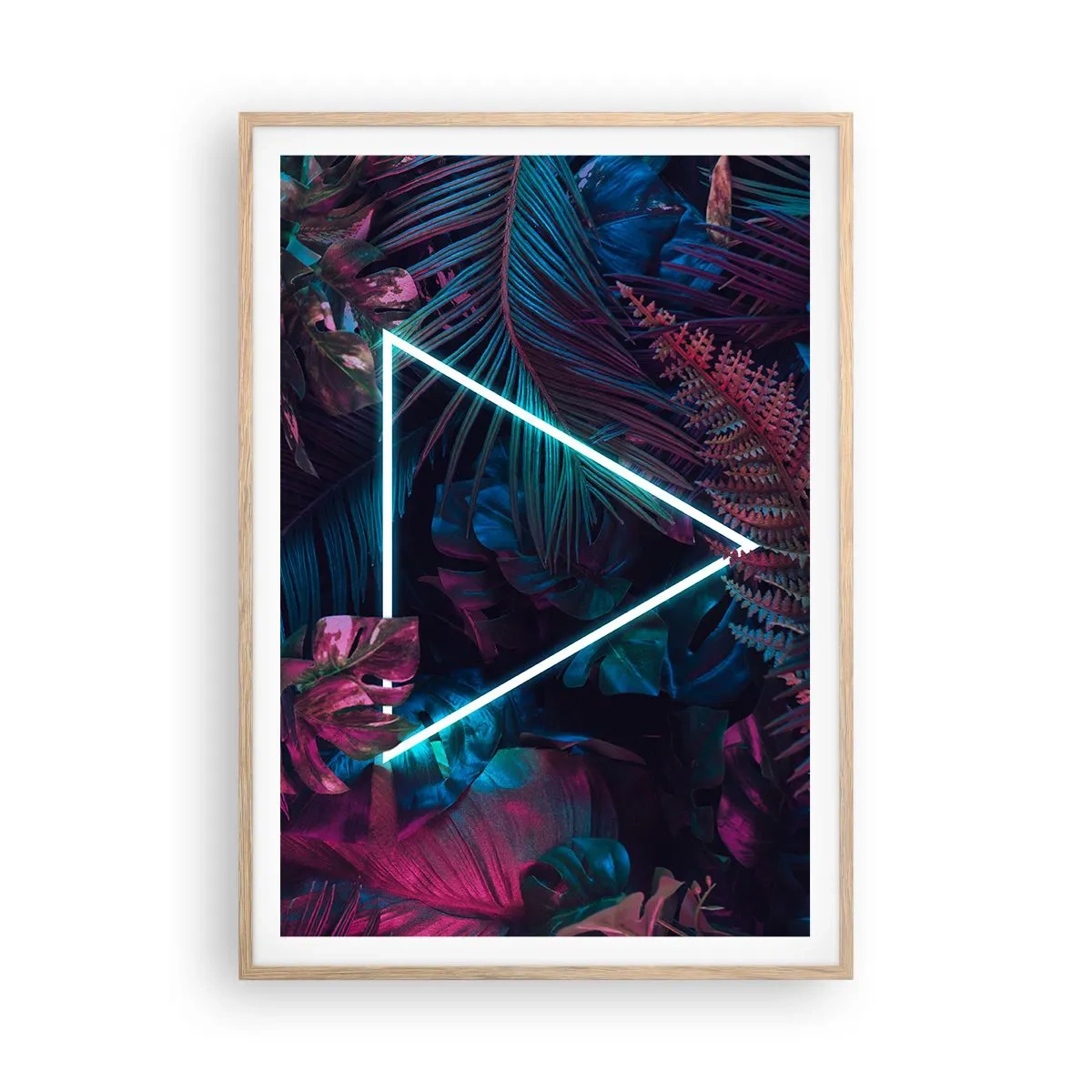 Póster en marco roble claro - Jardín fluorescente - 70x100 cm