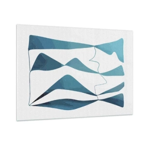 Cuadro sobre vidrio - Impresiones sobre Vidrio - Ondas y formas turquesas sobre un fondo blanco. - 100x70cm - Abstracción: un compuesto turquesa - Decoración de pared moderna para salón y dormitorio ARTTOR