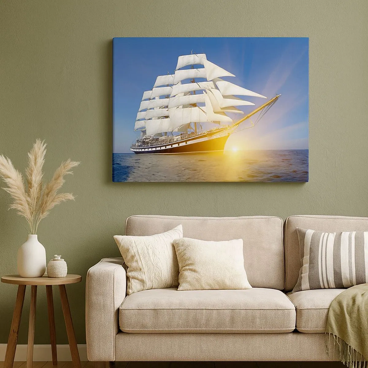 Cuadro sobre lienzo - Impresión de Imagen - Un velero en el mar a la luz del sol poniente. - 70x50cm - Su tiempo nunca pasará - Decoración de pared moderna para salón y dormitorio ARTTOR