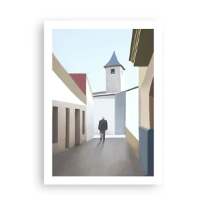Póster - Una calle minimalista con un transeúnte solitario. - 50x70cm - Paseo soleado - Decoración de pared moderna para salón y dormitorio ARTTOR