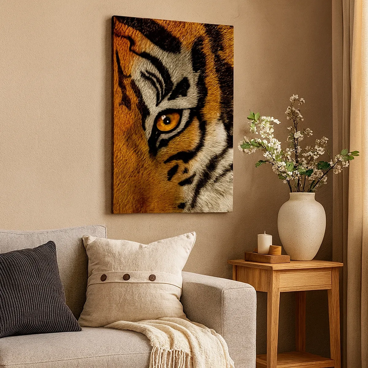 Cuadro sobre lienzo - Impresión de Imagen - Retrato en primer plano de un tigre con una mirada intensa. - 50x70cm - Amenazante y hermoso - Decoración de pared moderna para salón y dormitorio ARTTOR