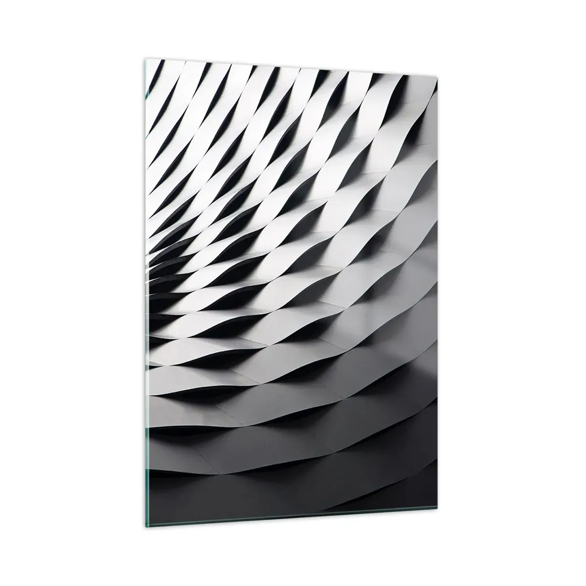 Cuadro sobre vidrio - Impresiones sobre Vidrio - Una estructura abstracta en blanco y negro que se asemeja a formas onduladas. - 50x70cm - En la superficie de las ondas - Decoración de pared moderna para salón y dormitorio ARTTOR