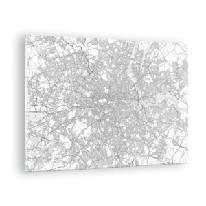 Cuadro sobre vidrio - Impresiones sobre Vidrio - Un mapa en blanco y negro con una densa cuadrícula de calles en un estilo minimalista. - 70x50cm - Un mapa del laberinto de Londres - Decoración de pared moderna para salón y dormitorio ARTTOR