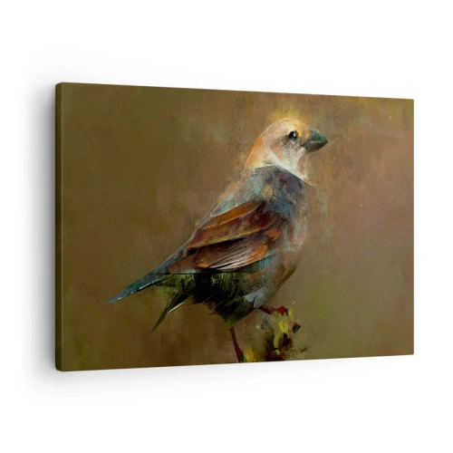 Cuadro sobre lienzo - Impresión de Imagen - Una interpretación artística de un gorrión sobre un fondo marrón. - 70x50cm - Pequeño gorrión - Decoración de pared moderna para salón y dormitorio ARTTOR