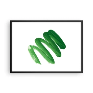 Póster en marco negro - Trazo de pincel abstracto verde sobre fondo blanco - 70x50cm - Una broma verde - Decoración de pared moderna para salón y dormitorio ARTTOR