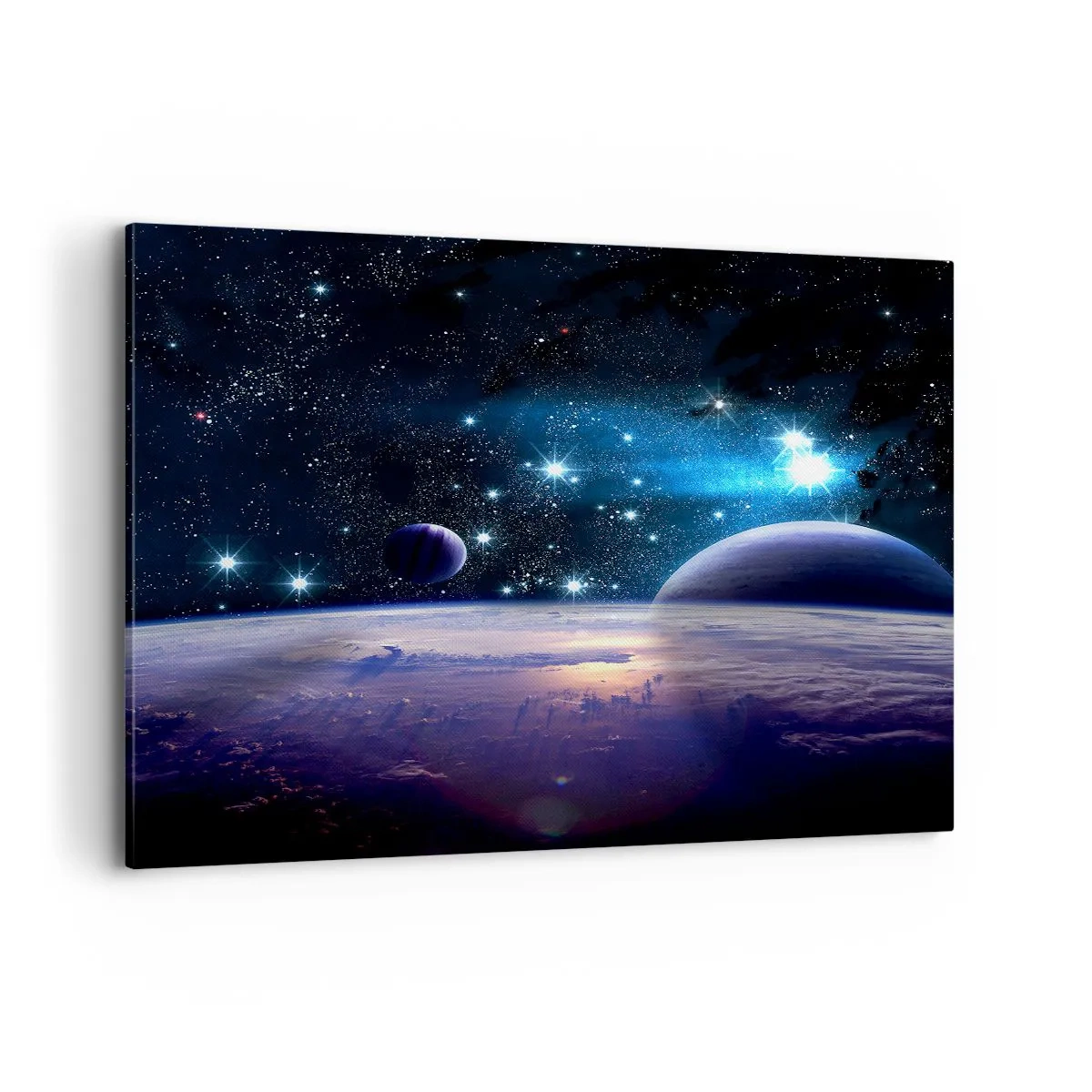 Cuadro sobre lienzo - Impresión de Imagen - Una vista del espacio exterior con planetas y estrellas. - 100x70cm - ¿Sigues solo? - Decoración de pared moderna para salón y dormitorio ARTTOR