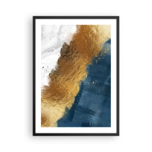 Póster en marco negro - Una composición abstracta de oro, azul marino y blanco. - 50x70cm - Los colores del verano - Decoración de pared moderna para salón y dormitorio ARTTOR