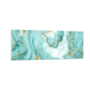Cuadro sobre vidrio - Impresiones sobre Vidrio - Mármol turquesa con acentos dorados en una composición abstracta. - 140x50cm - Bajo la gran ola del periodo Edo - Decoración de pared moderna para salón y dormitorio ARTTOR
