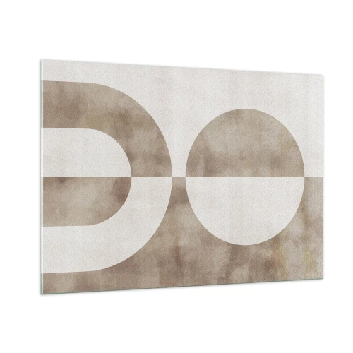Cuadro sobre vidrio - Impresiones sobre Vidrio - Geometría beige con un semicírculo y un círculo sobre un fondo horizontal. - 100x70cm - Similitudes y diferencias - Decoración de pared moderna para salón y dormitorio ARTTOR