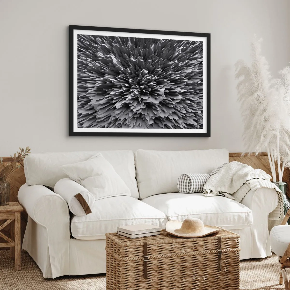 Póster en marco negro - Estructura abstracta en tonos de gris - 100x70cm - No puede ser más afilado - Decoración de pared moderna para salón y dormitorio ARTTOR