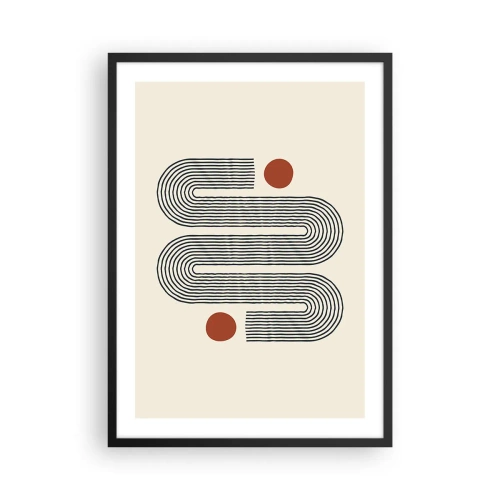 Póster en marco negro - Patrón geométrico con líneas y círculos rojos. - 50x70cm - De principio a fin - Decoración de pared moderna para salón y dormitorio ARTTOR