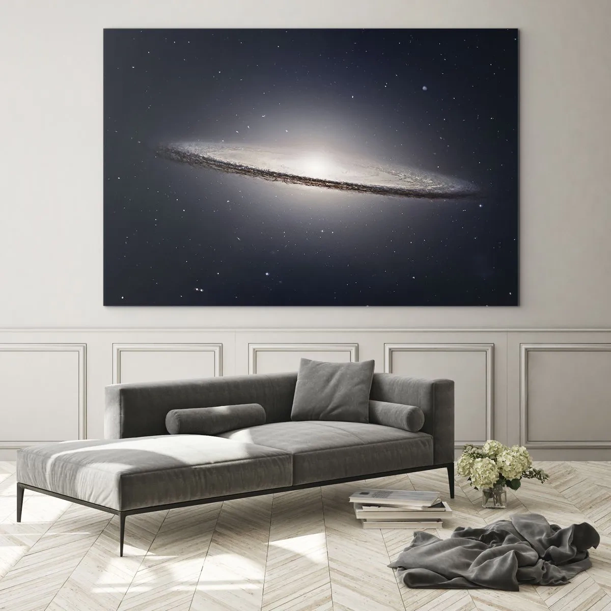 Cuadro sobre vidrio - Impresiones sobre Vidrio - Una galaxia espiral flotando en el espacio. - 120x80cm - Érase una vez en una galaxia muy, muy lejana.... - Decoración de pared moderna para salón y dormitorio ARTTOR