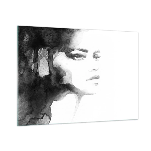 Cuadro sobre vidrio - Impresiones sobre Vidrio - Retrato en acuarela en blanco y negro de una mujer - 100x70cm - Hecho de misterio y niebla - Decoración de pared moderna para salón y dormitorio ARTTOR