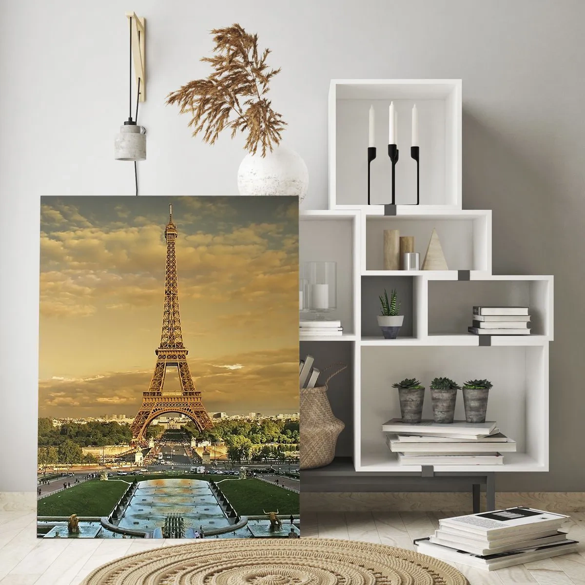 Cuadro sobre vidrio - Impresiones sobre Vidrio - La Torre Eiffel en París al atardecer - 80x120cm - Reina de París - Decoración de pared moderna para salón y dormitorio ARTTOR