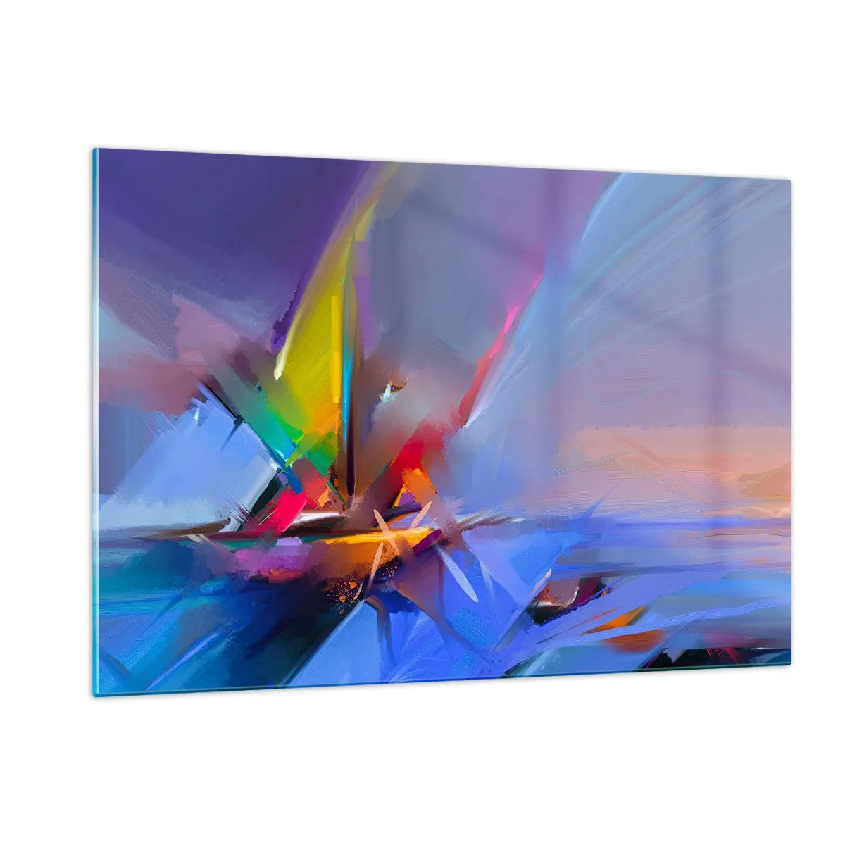 Cuadro sobre vidrio - Impresiones sobre Vidrio - Hélices abstractas en colores vibrantes contra un cielo pastel - 120x80cm - Como un pájaro - Decoración de pared moderna para salón y dormitorio ARTTOR