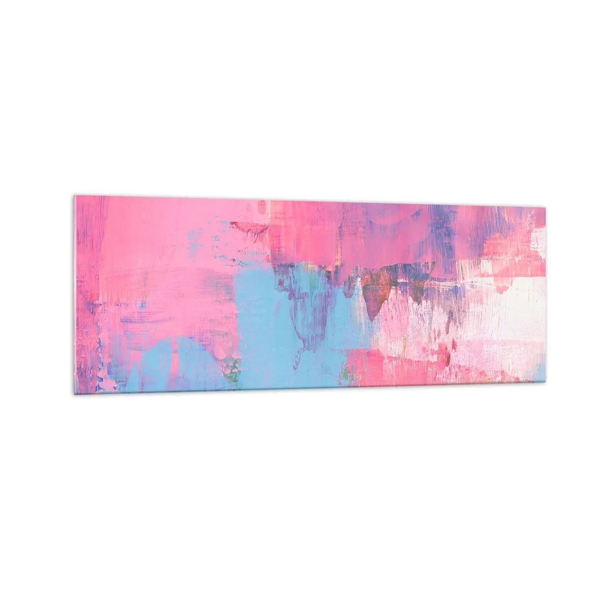 Cuadro sobre vidrio - Impresiones sobre Vidrio - Composición abstracta en rosa y azul. - 140x50cm - Rosa, azul y una pizca de luz - Decoración de pared moderna para salón y dormitorio ARTTOR