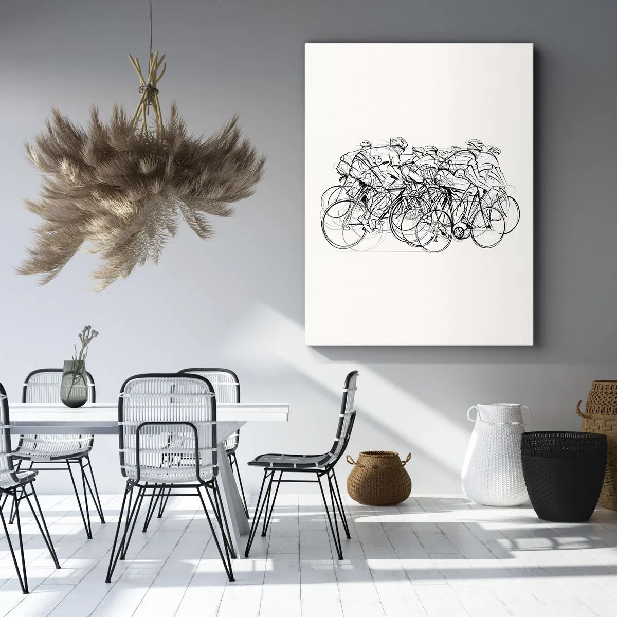 Cuadro sobre lienzo - Impresión de Imagen - Un grupo de ciclistas en movimiento en un estilo minimalista. - 80x120cm - Juntos como un equipo - Decoración de pared moderna para salón y dormitorio ARTTOR