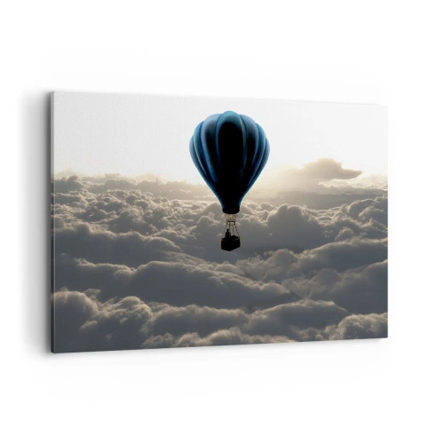 Cuadro sobre lienzo - Impresión de Imagen - Un globo aerostático contra un cielo con nubes al atardecer. - 100x70cm - Un viajero por encima de las nubes - Decoración de pared moderna para salón y dormitorio ARTTOR