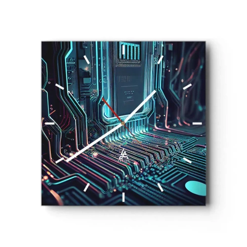 Reloj de pared - Reloj de vidrio - Placa de circuito impreso tecnológico con pistas iluminadas - 30x30cm - Mi forma de pensar - Decoración de pared moderna para salón y dormitorio ARTTOR