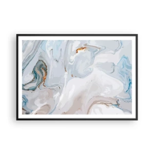 Póster en marco negro - Ondas abstractas en tonos azules y blancos - 100x70cm - Blanco fusión - Decoración de pared moderna para salón y dormitorio ARTTOR