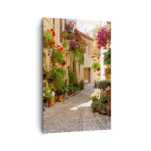 Cuadro sobre lienzo - Impresión de Imagen - Una calle con flores en macetas y muros de piedra. - 80x120cm - En un torrente de flores - Decoración de pared moderna para salón y dormitorio ARTTOR