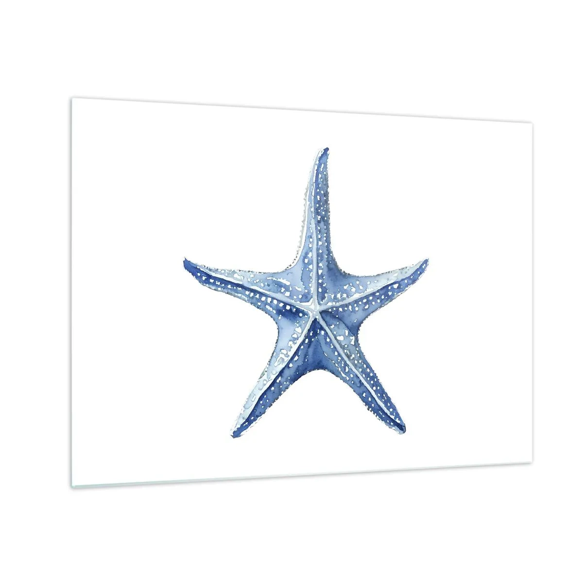 Cuadro sobre vidrio - Impresiones sobre Vidrio - Estrella de mar azul sobre un fondo blanco en estilo acuarela. - 70x50cm - Estrella de mar - Decoración de pared moderna para salón y dormitorio ARTTOR