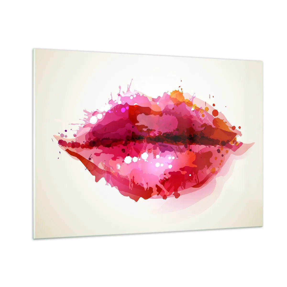 Cuadro sobre vidrio - Impresiones sobre Vidrio - Labios abstractos en colores vibrantes. - 100x70cm - Un tono más rojo - Decoración de pared moderna para salón y dormitorio ARTTOR