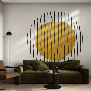 Fotomural Standard Eco - Un diseño minimalista con un círculo mostaza y líneas negras. - 100x70cm - Abstracción cálida - Decoración de pared moderna para salón y dormitorio ARTTOR