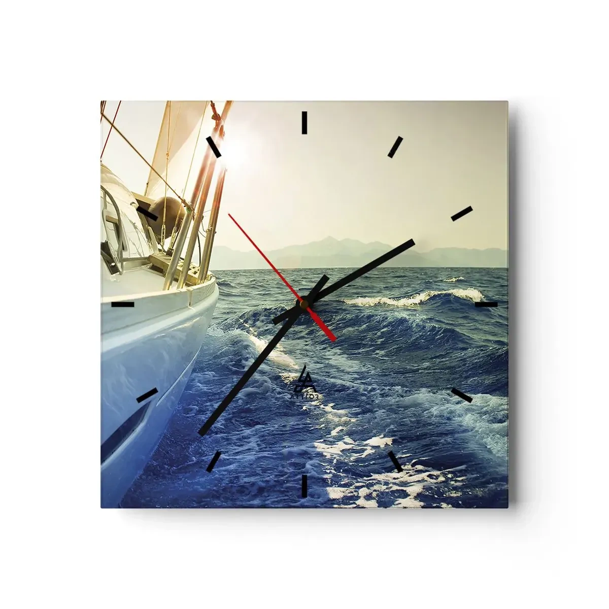 Reloj de pared - Reloj de vidrio - Un yate en mar abierto con vistas a las olas. - 30x30cm - Para una aventura - Decoración de pared moderna para salón y dormitorio ARTTOR