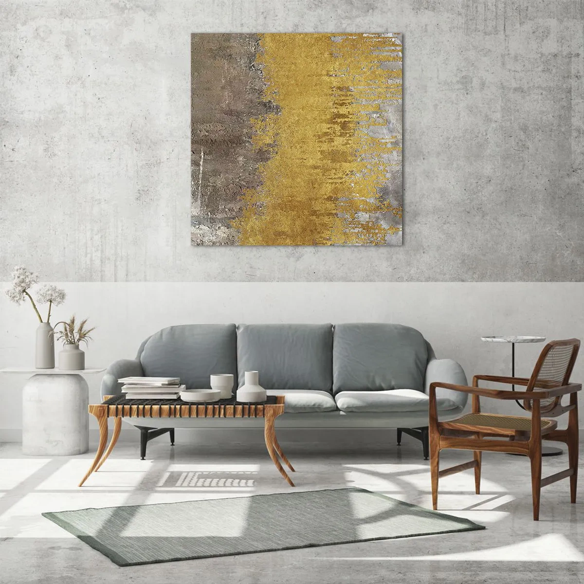 Cuadro sobre vidrio - Impresiones sobre Vidrio - Una ráfaga dorada - 40x40 cm