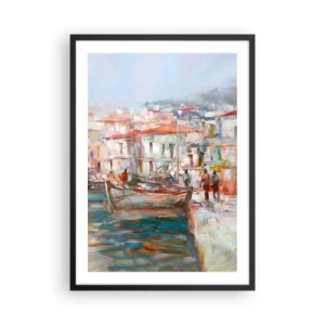 Póster en marco negro - Un puerto pintoresco en colores pastel - 50x70cm - Vacaciones en colores pastel - Decoración de pared moderna para salón y dormitorio ARTTOR