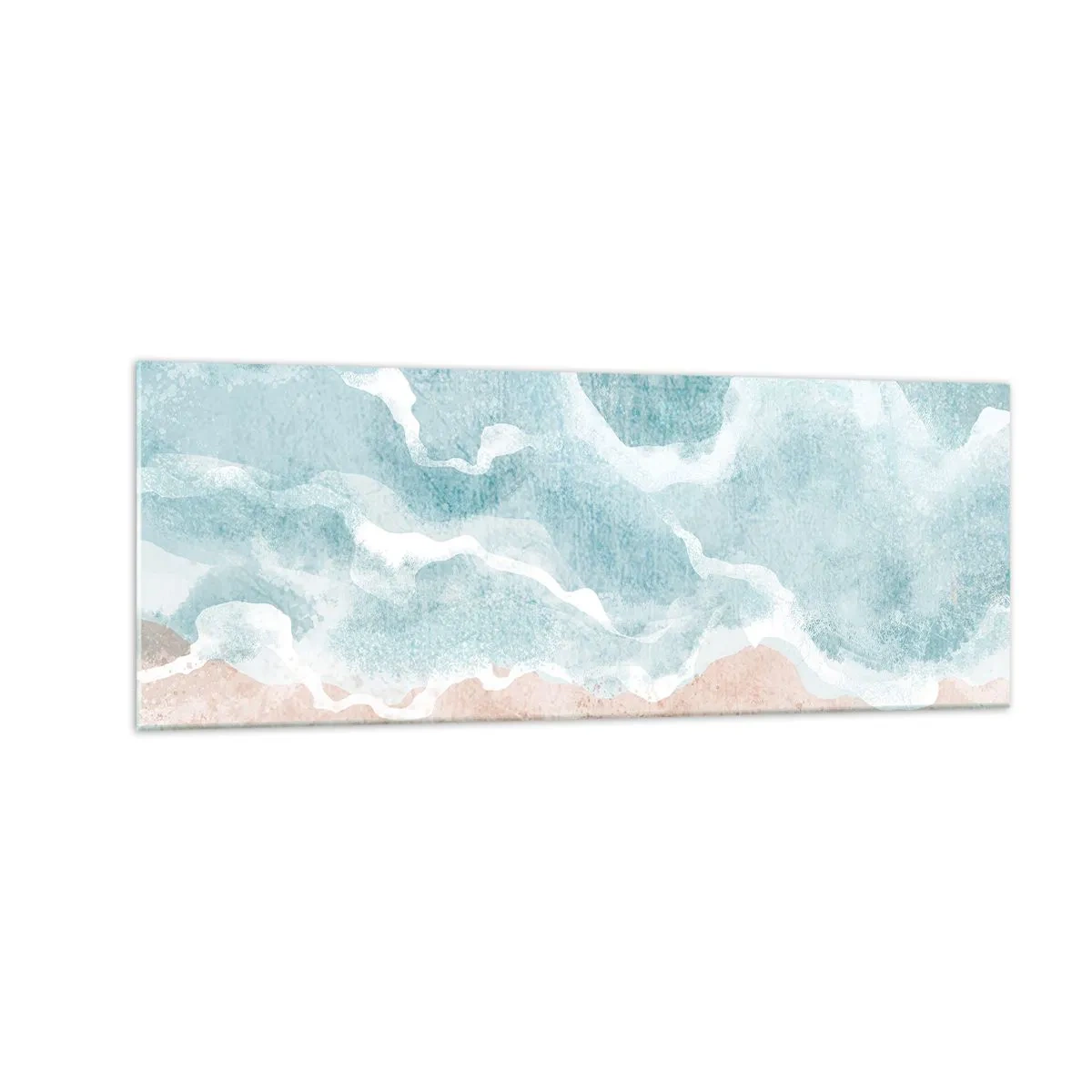 Cuadro sobre vidrio - Impresiones sobre Vidrio - Playa abstracta con olas en tonos azules y beige. - 140x50cm - Abstracción de nubes - Decoración de pared moderna para salón y dormitorio ARTTOR