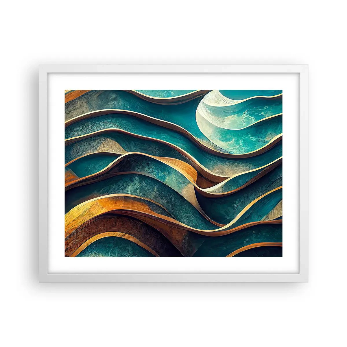 Póster en marco blanco - Meandros de azul - 50x40 cm
