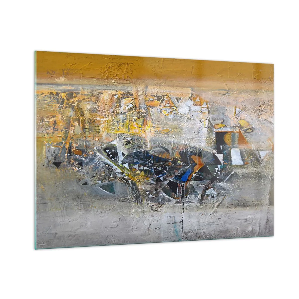 Cuadro sobre vidrio - Impresiones sobre Vidrio - Abstracción artística en oro, plata y gris. - 100x70cm - Todo se pondrá en su sitio - Decoración de pared moderna para salón y dormitorio ARTTOR