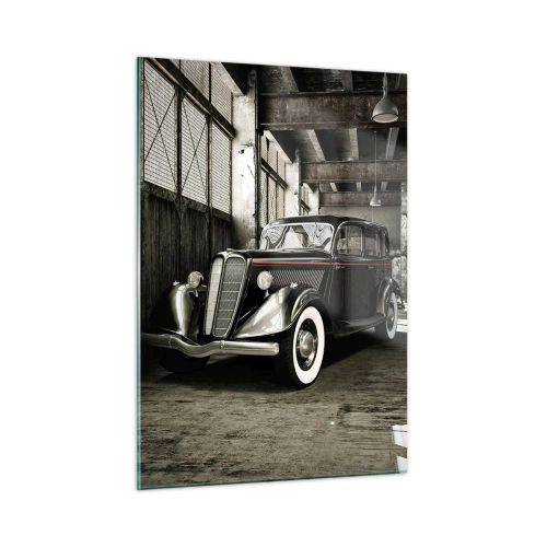 Cuadro sobre vidrio - Impresiones sobre Vidrio - Un coche clásico en un garaje con estilo - 50x70cm - La elegancia perdurable de los años 30. - Decoración de pared moderna para salón y dormitorio ARTTOR