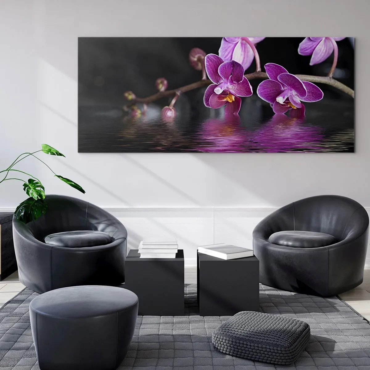 Cuadro sobre vidrio - Impresiones sobre Vidrio - Un reflejo lila de la belleza - 100x40 cm