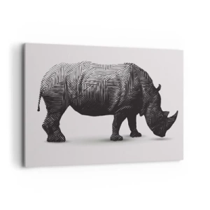 Cuadro sobre lienzo - Impresión de Imagen - Silueta gráfica de un rinoceronte en un patrón en blanco y negro. - 120x80cm - La belleza geométrica de la naturaleza - Decoración de pared moderna para salón y dormitorio ARTTOR