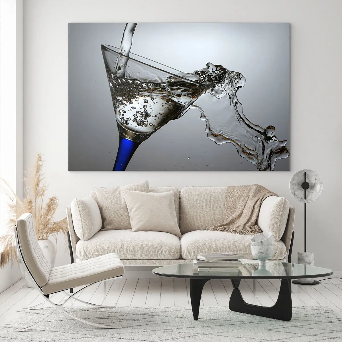 Cuadro sobre vidrio - Impresiones sobre Vidrio - Agua salpicando en una copa de martini - 100x70cm - Agua cristalina en vaso de vidrio - Decoración de pared moderna para salón y dormitorio ARTTOR