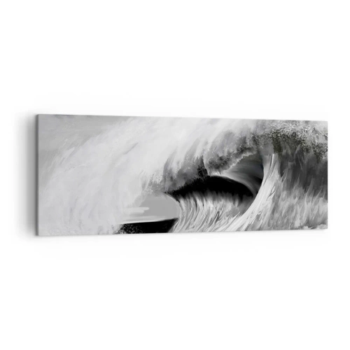 Cuadro sobre lienzo - Impresión de Imagen - Ola oceánica dramática en monocromo - 140x50cm - La ira del océano - Decoración de pared moderna para salón y dormitorio ARTTOR