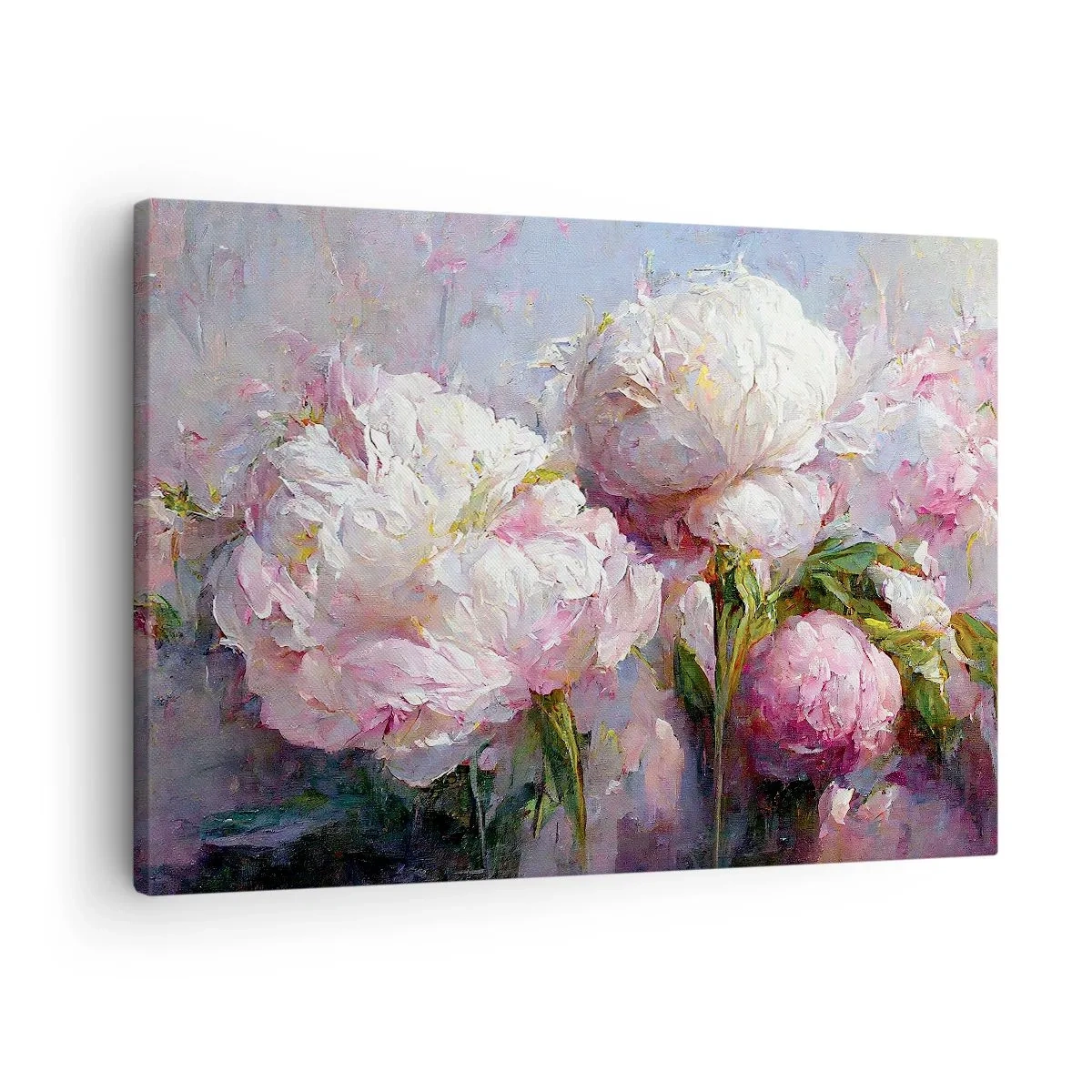 Cuadro sobre lienzo - Impresión de Imagen - Flores de peonía románticas en colores pastel. - 70x50cm - Un ramo rebosante de vida - Decoración de pared moderna para salón y dormitorio ARTTOR