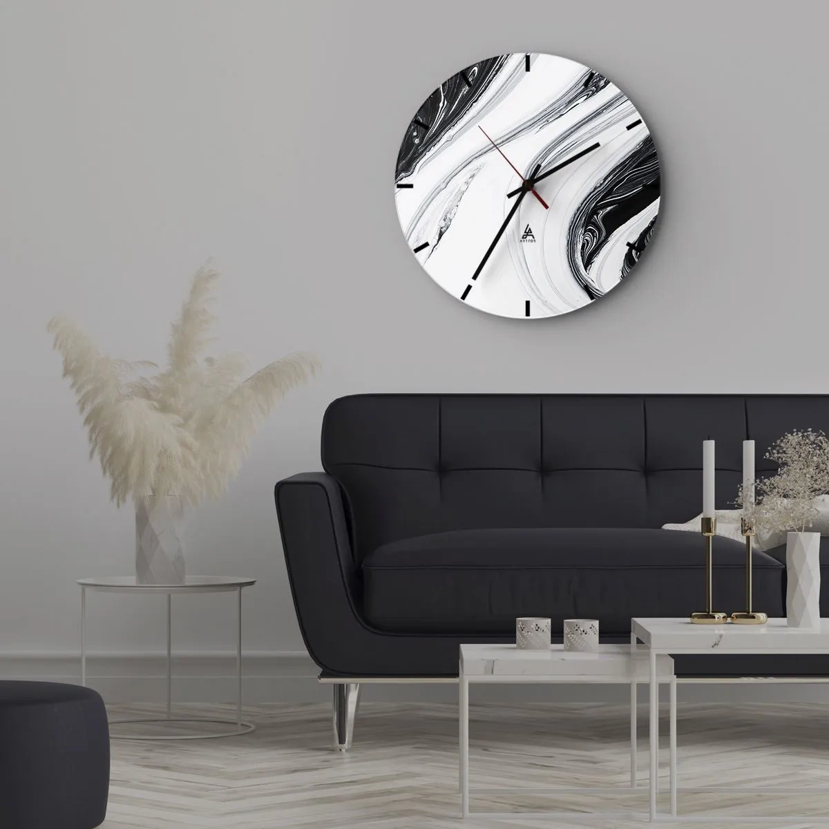Reloj de pared - Reloj de vidrio - Combinando opuestos - 30x30 cm