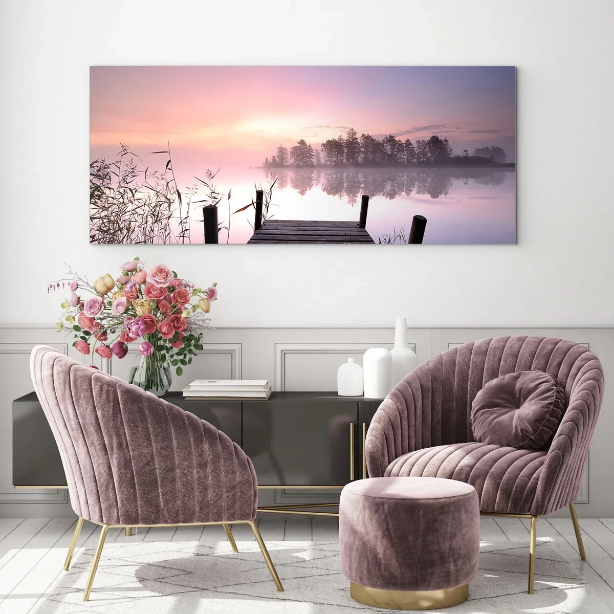 Cuadro sobre vidrio - Impresiones sobre Vidrio - De la niebla lila... - 100x40 cm